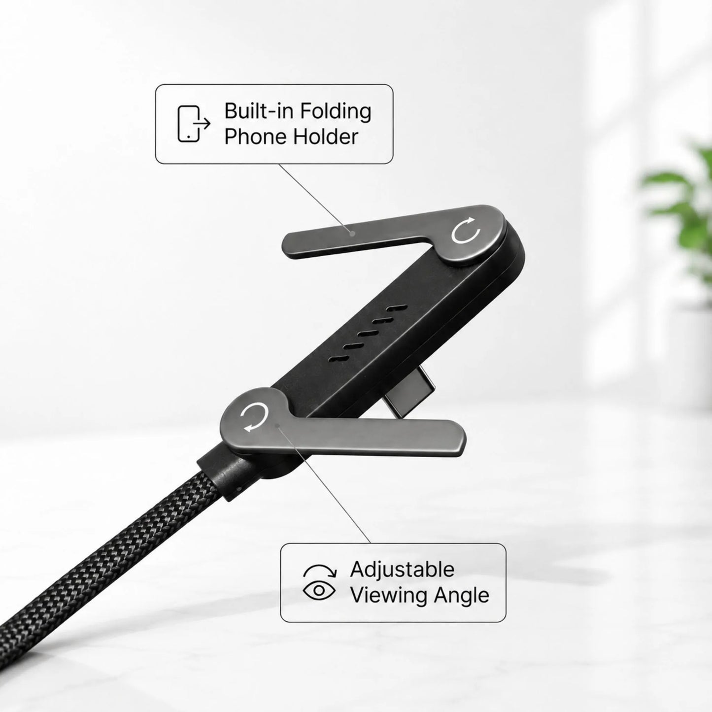 Type-C Charging Cable 240W with 360° Aluminum Stand + FREE Type-C to USB Adapter