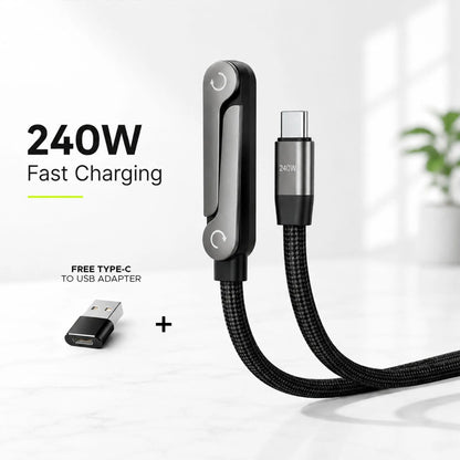 Type-C Charging Cable 240W with 360° Aluminum Stand + FREE Type-C to USB Adapter
