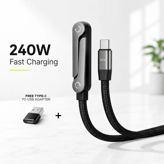 Type-C Charging Cable 240W with 360° Aluminum Stand + FREE Type-C to USB Adapter