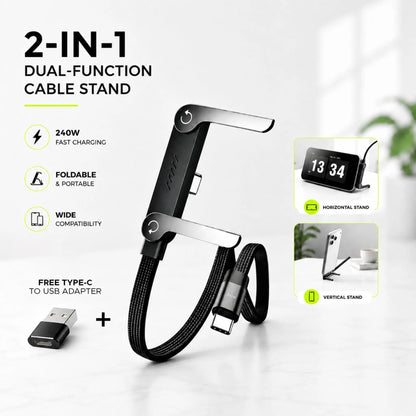 Type-C Charging Cable 240W with 360° Aluminum Stand + FREE Type-C to USB Adapter