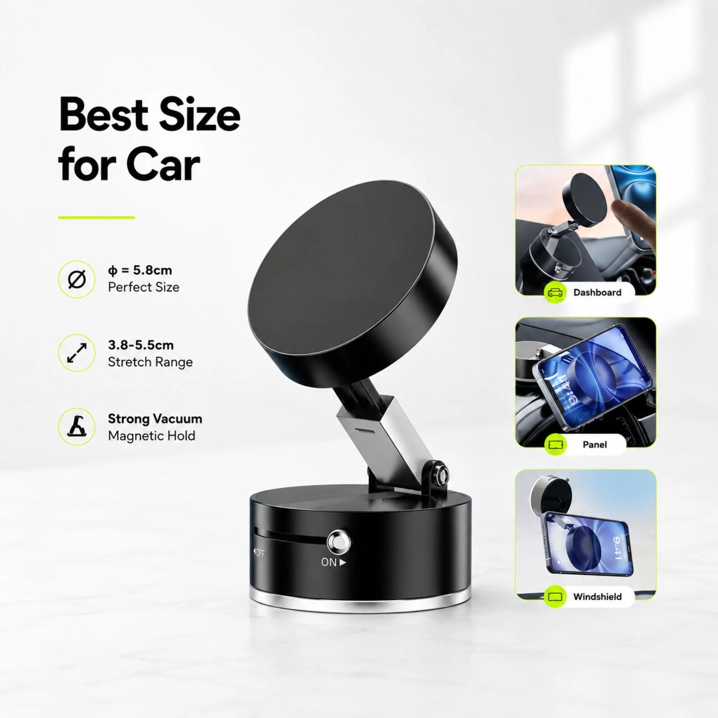 Vacuum Suction Mobile Holder – 360° Adjustable Car Phone Mount