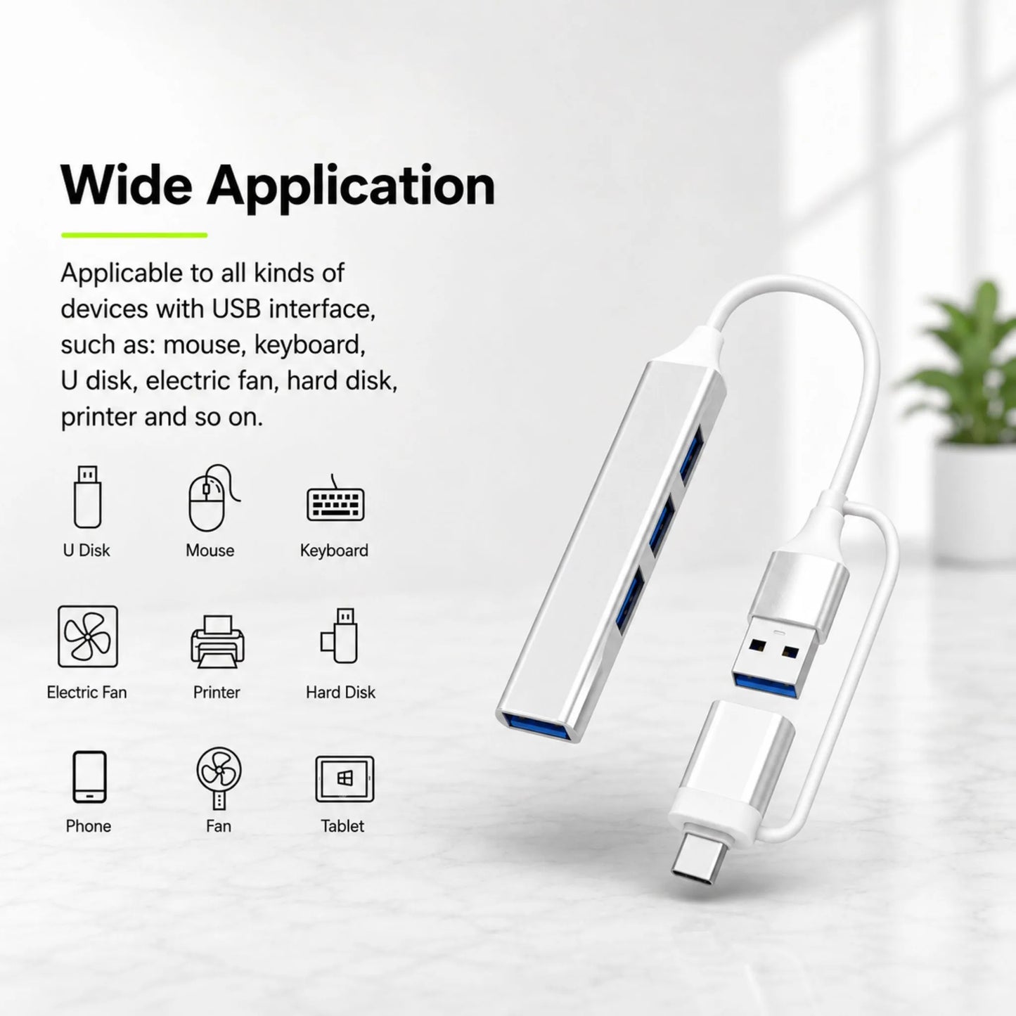 4-in-1 Type-C Dock USB 3.0 Hub Extender Phone Computer Tablet Splitter Hub