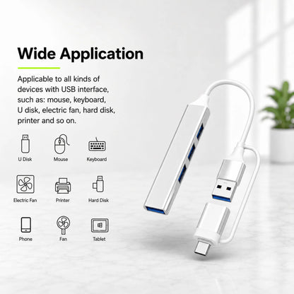 4-in-1 Type-C Dock USB 3.0 Hub Extender Phone Computer Tablet Splitter Hub