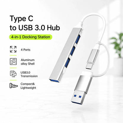 4-in-1 Type-C Dock USB 3.0 Hub Extender Phone Computer Tablet Splitter Hub